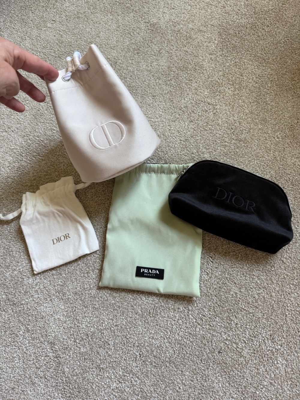 Set of 3 Dior and  Prada beauty bags never used